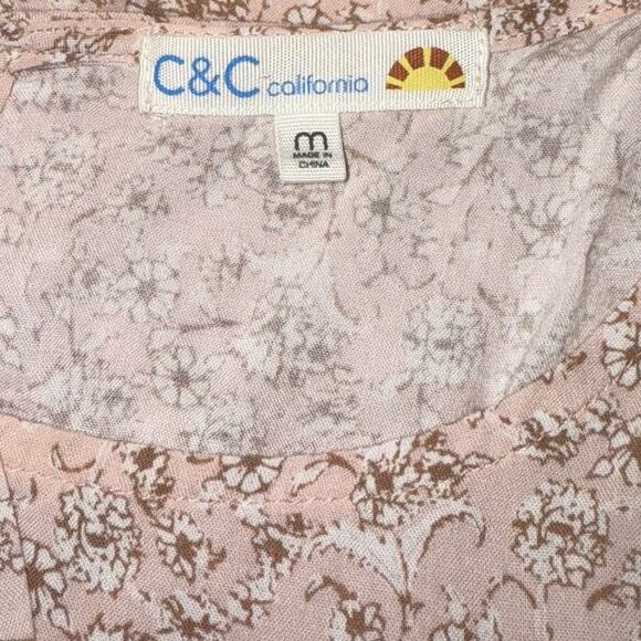 C&C California Crop Top Shirt Women's M Pink Multicolor Floral Abstract Tie Nape - Picture 5 of 8